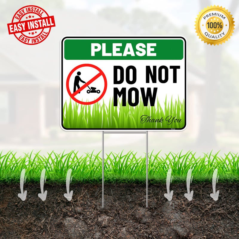 Venicor 2PC Do Not Mow Sign with Stake, 12 Inches by 9 Inches - Corrugated Plastic - No Mow May Yard Sign for Lawn - Image 5